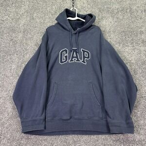 Vtg Gap Hoodie Mens XL Blue Pullover Embroidered Logo Retro Sweatshirt Casual